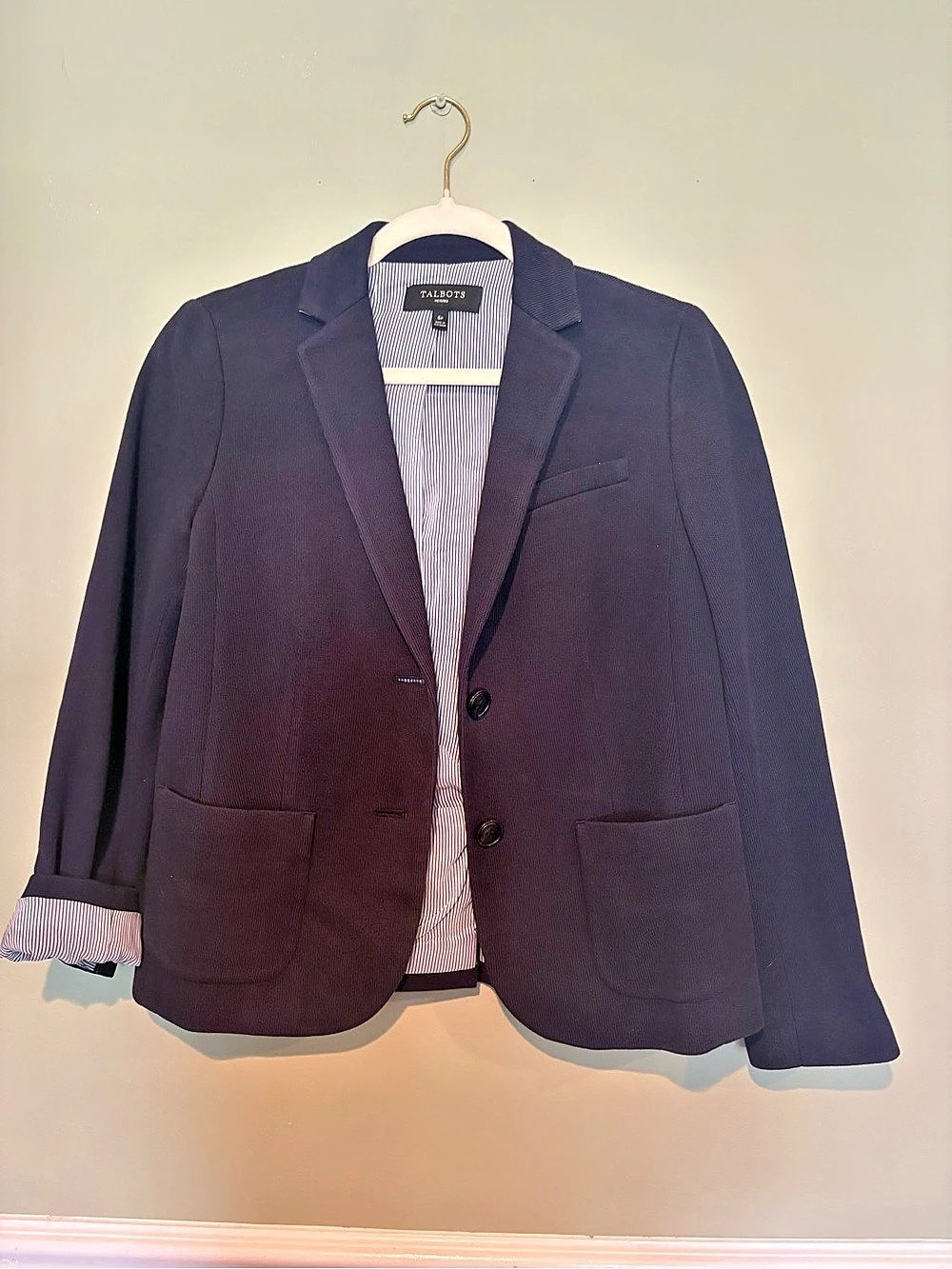 Talbots Petite Navy Blazer Striped Lining Size SP